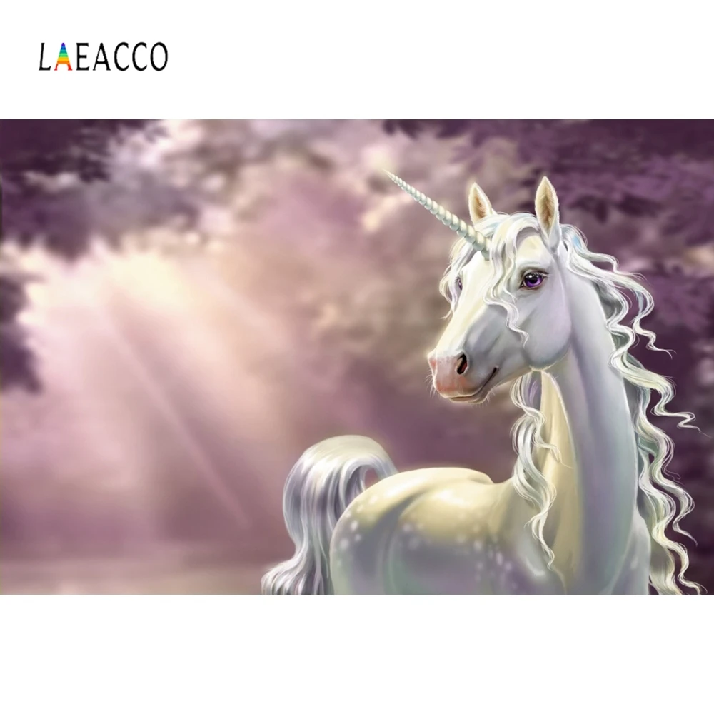 

Laeacco Unicorn Photophone Sunset Clouds Grassland Photo Backdrops Baby Birthday Portrait Photography Background Child Photocall