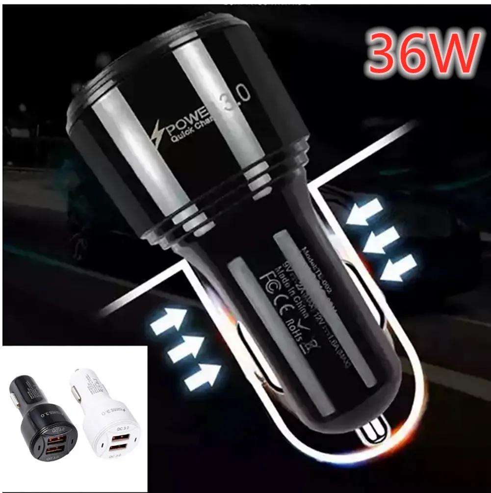 

36W Car Charger Dual USB Quick Chargers For iPhone Huawei Samsung Smart Mobile Phone Adapter Fast Charge QC3.0