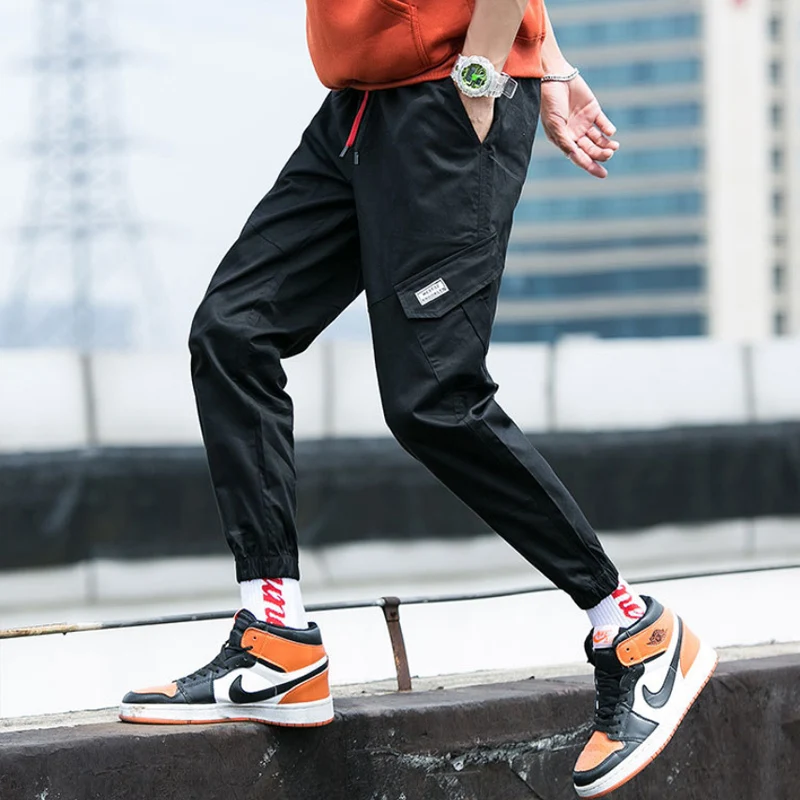 

Men's Cotton Breathable Sweatpants Lightweight Casual Joggers Men Loose Cargo Pants Pockets Techwear Male Trousers Streetwear