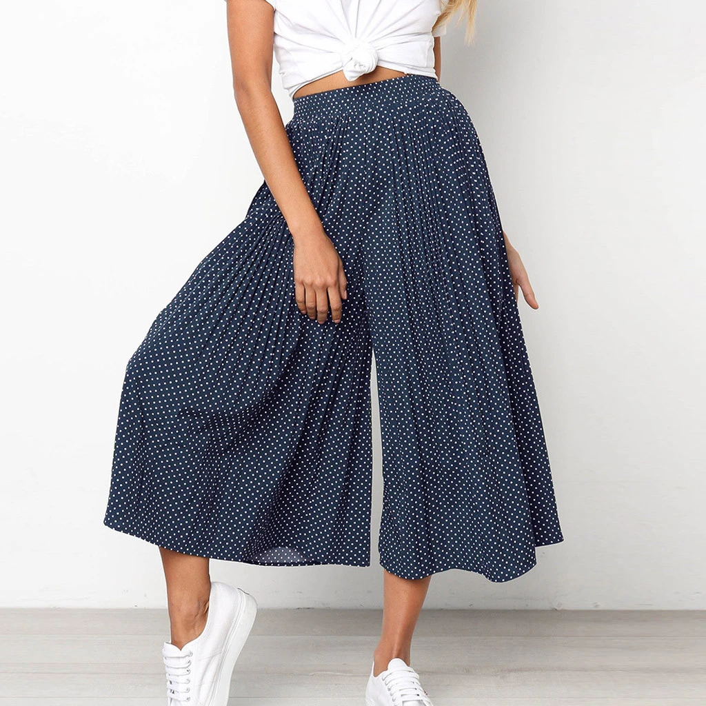 Женские осенние повседневные брюки широкие с высокой талией пляжные