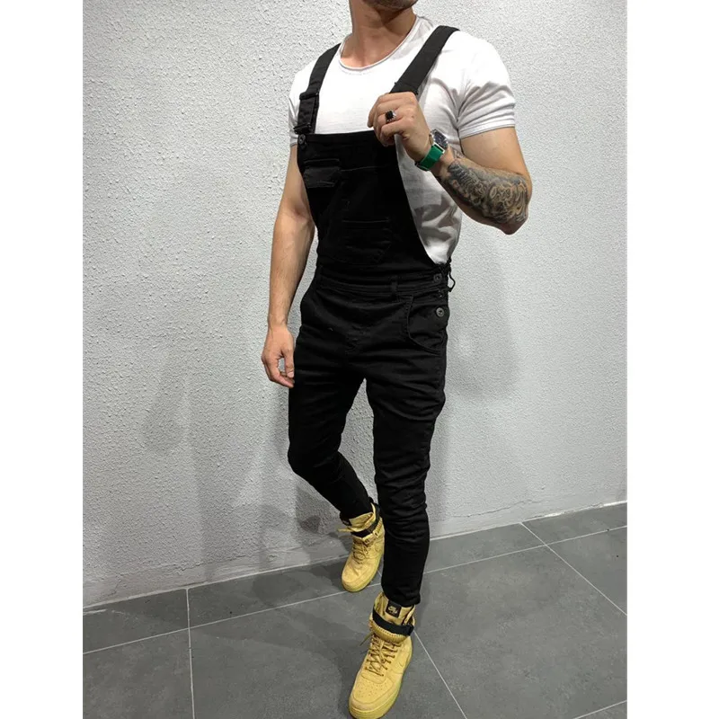 2019 высокие уличные карманы джинсы комбинезон для мужчин мода Slim Fit джинсовые