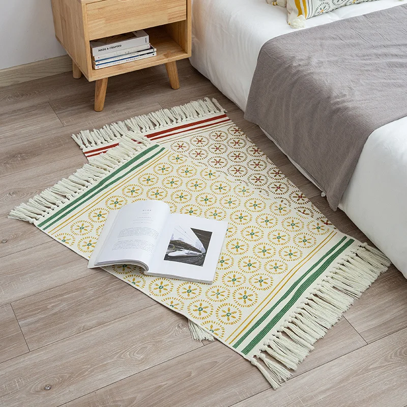 Хлопковый Плетеный Ковер кремовый богемный тряпичный коврик моющийся