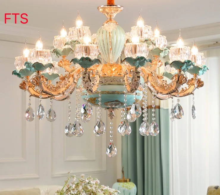Европейский стиль люстра керамическая гостиная с украшением в виде кристаллов