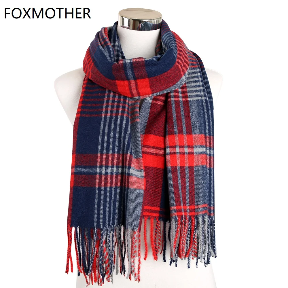 FOXMOTHER, новинка, Foulard Femme, кашемировые шарфы с кисточками, шотландская шаль, зимний шарф, Женский клетчатый шарф, Женский Мужской пашмины