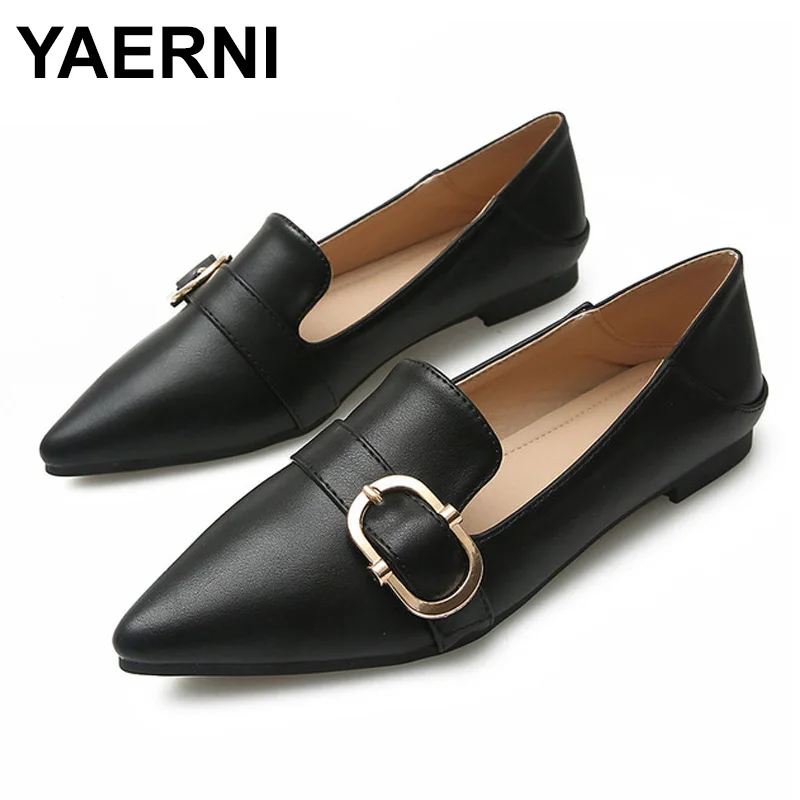 

Женские кожаные туфли YAERNI, лоферы без застежки, с острым носком, на плоской подошве, большие размеры 34-43