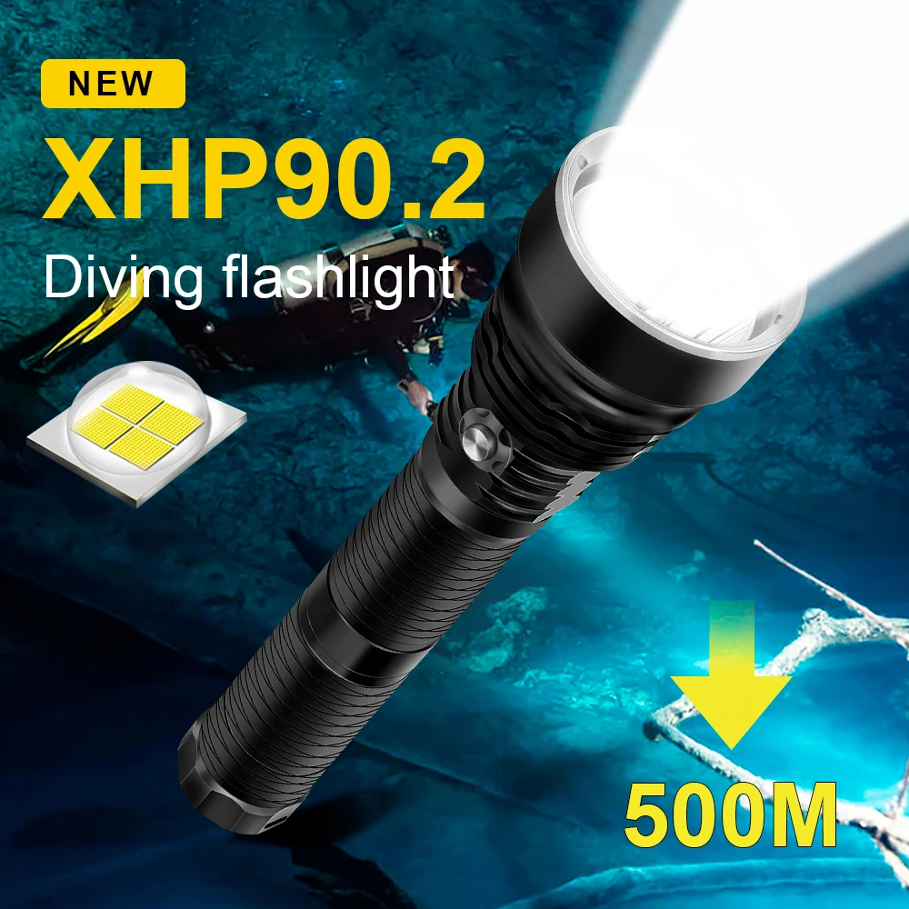 

XHP90.2 Powerful LED Scuba Diving Flashlight Brightest 48W Underwater 500M Torch IPX8 Waterproof Professional Dive Lamp Lantern