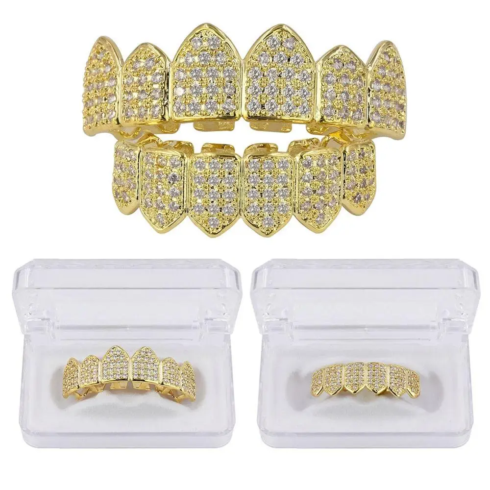 Хип-хоп фианит проложенный Bling Iced Out плоские зубы Grillzs набор верхней нижней части