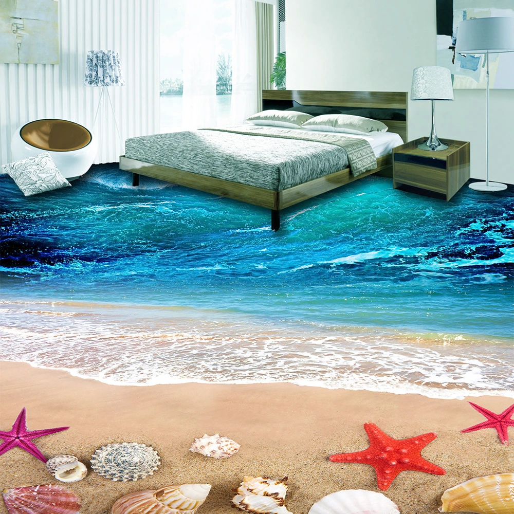 

3D Simulation Seascape Beach Shell Floor Stickers Waterproof Non-slip DIY Decor Sticker Living Room Bathroom Home Decoration