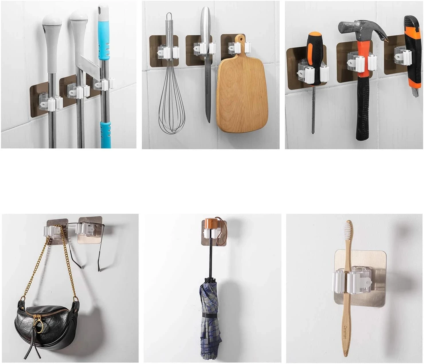 

2/4Pcs Kitchen Bathroom Adhesive Multi-Purpose Hooks Wall Mounted Mop Organizer Holder RackBrush Broom Hanger Strong Hooks