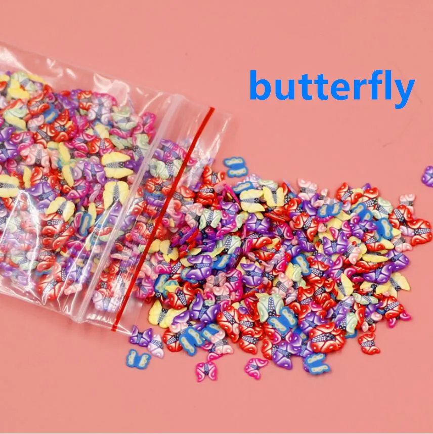 1KGS дизайн ногтей 3d Фрукты Fimo ломтик цветы крошечные мягкие продукты крем фрукты животные любовь ломтик Полимерная глина DIY Красота наклейки для ногтей - Цвет: butterfly design
