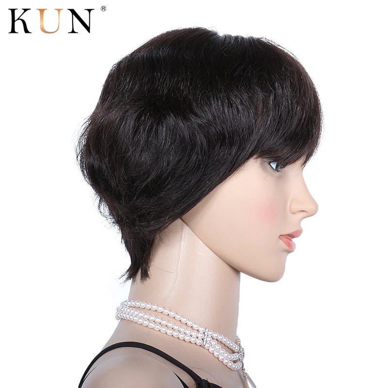 Парики из коротких человеческих волос прямой парик с челкой Пикси не сделанный