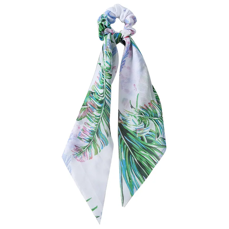 

Fashion Floral Print Scrunchies Solid Color Hair Ribbon For Women Ponytail Scarf Satin Silk Elastic Hair Bands Hair Accessories