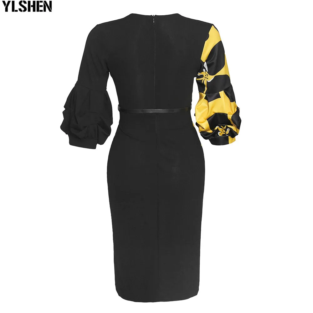 

African Print Dresses for Women Dress Dashiki Lantern Sleeve African Clothes Plus Size Retro Africa Bodycon Christmas Robe Belt