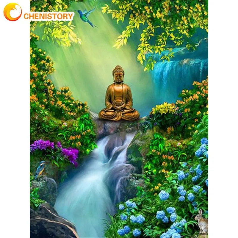 

CHENISTORY 60x75cm Frame Paint By Number For Adults Buddha Landscape Picture By Numbers Acrylic Paint On Canvas For Home Decors