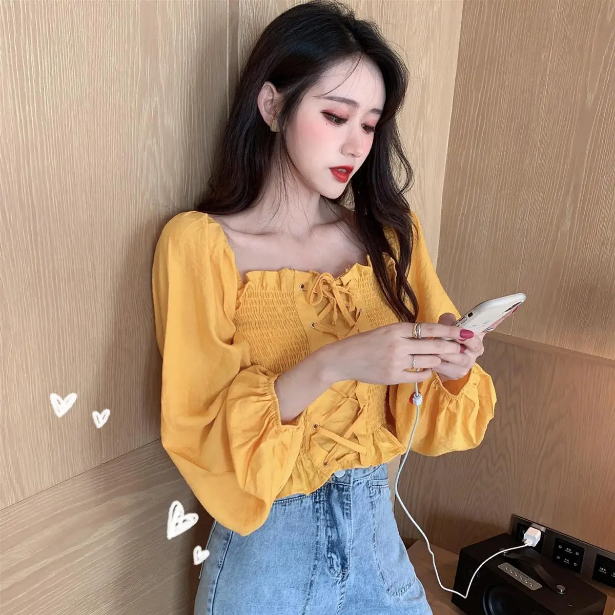 

Женская блузка с квадратным вырезом, летняя однотонная, с длинным рукавом