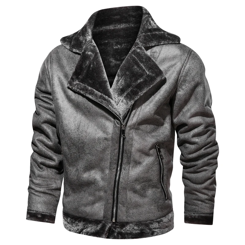 2020 New Outdoor Men's Leather Jacket Winter Male Plus Velvet Motorcycle Jackets Tops Lapel Men Warm Thick PU Faux Fur Coats