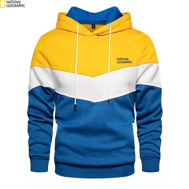 

National Geographic 2021 New Men's Fashion Color Block Hoodie Outdoor Sweatshirts Casual Street Trend Sportwear Harajuku Outwear