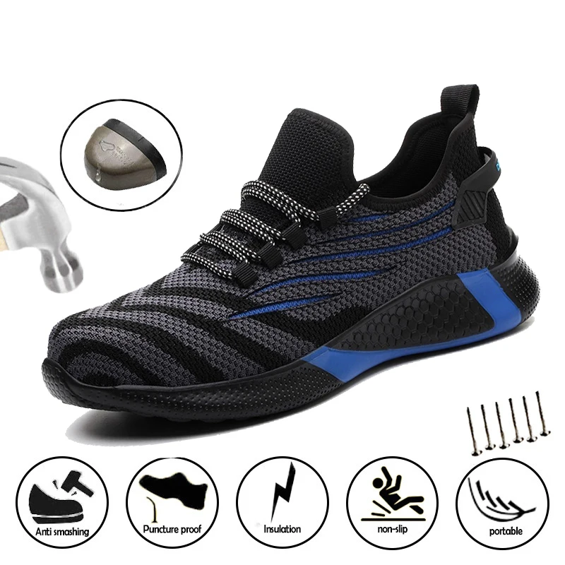 

Mens Work Shoes 2020 New Striped Fashion Designed Non Slip Male Sneakers Anti Smashing Hard Wearing Steel Toe Mens Safty Shoes
