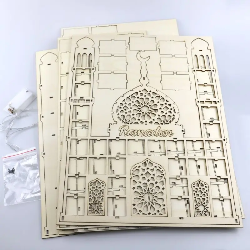 

Ramadan Countdown Calendar DIY Wood Eid Mubarak Ornament Wooden Drawer Home Party Decoration Crafts