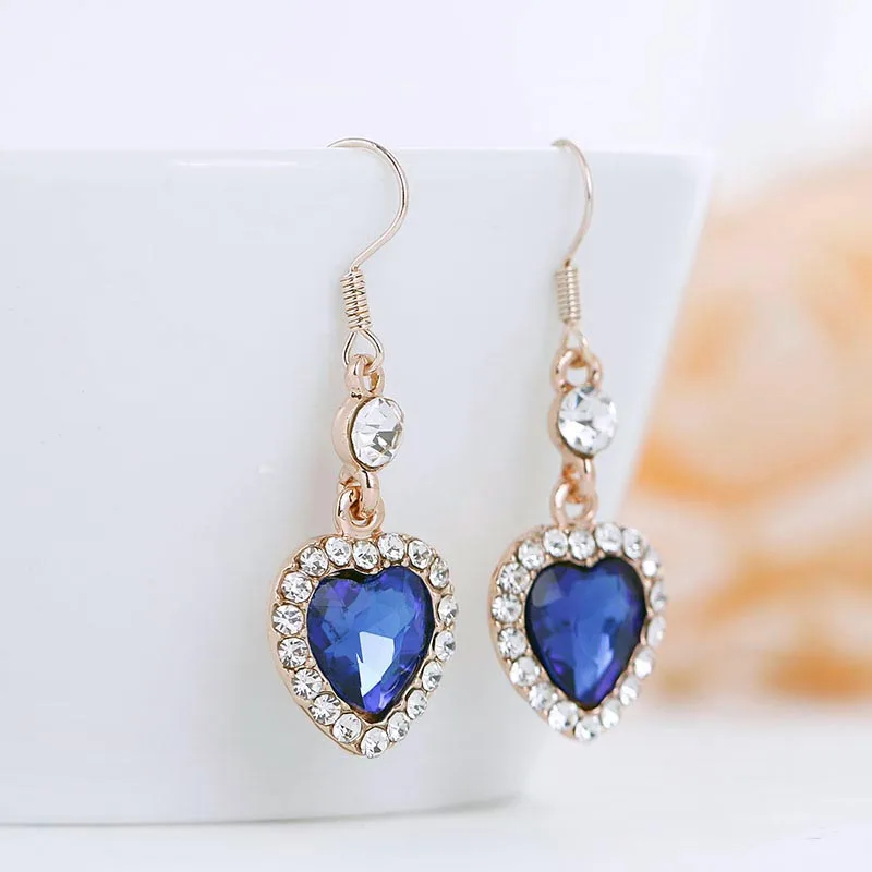 

BLIJERY Classic Royal Blue Crystal Heart Drop Earrings For Women Girls Fashion Jewelry Gift Rhinestone Dangle Earring Ear Hook