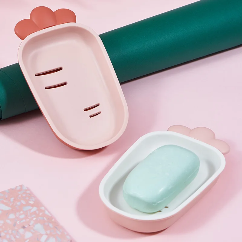 

4 Colors Radish Shape Soap Holder Non Slip Box Toilet Shower Tray Draining Rack Bathroom Gadgets Portable Shaped For Storage