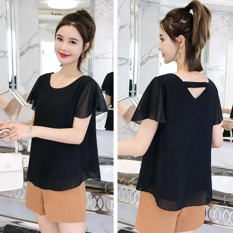 Women New 2020 Summer Chiffon Blouse Short Sleeve Ladies Office Shirts Plus Size Work Top Casual Female Ruffles Clothing H338 | Женская