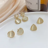 fashion metal geometric rounded triangular opal stud earrings stone minimalist style earrings for women wedding accessories