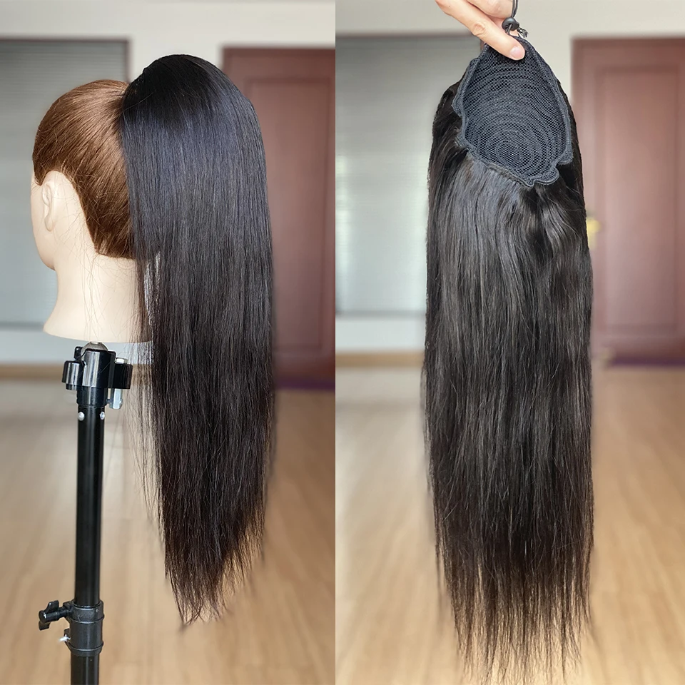 

Aliballad Straight Drawstring Ponytail Human Hair Brazilian Remy Hair Pony Tail Hair Clip In Ponytail Extensions 4 Combs 150g