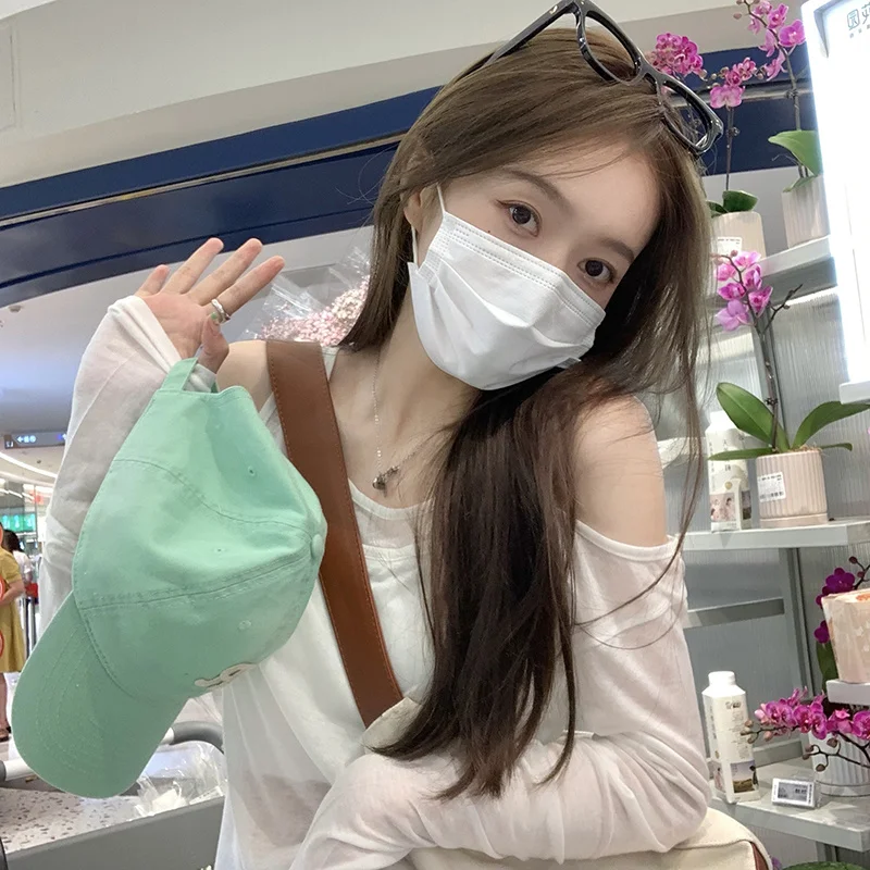 Футболка женская с открытыми плечами и длинным рукавом тонкая Солнцезащитная