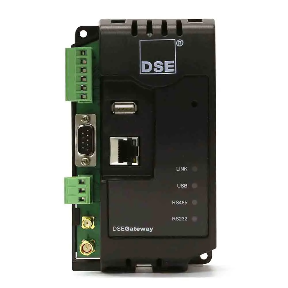 Контроллер DSE890 с gps и gsm-антеннами связывается с подключенными модулями управления DSE через USB, Ethernet, RS232 или RS485