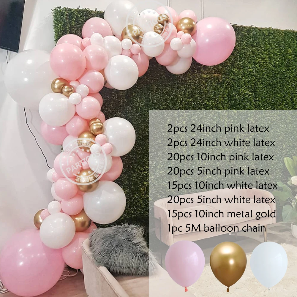 

95 Stks/set Roze Ballon Garland Arch Kit White Gold Latex Lucht Ballonnen Baby Shower Meisje Verjaardagsfeestje Bruiloft De