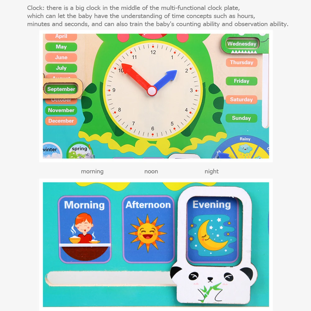 

Wooden Clock Toy Cartoon Frog Calendar Wooden Clock Set Cognitive Matching Toys Early Childhood Education Toys