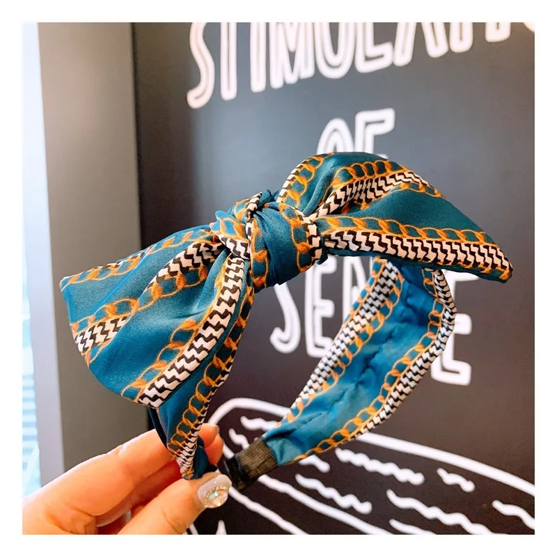 Шелковый большой бант с узлом повязки для женщин сладкие Hairdband корейские волосы аксессуары, лента для волос Цветочный принт повязки на голову накидки на голову