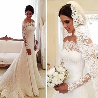 sexy white lace long sleeved bridal gown 2018 boat neck brides plus size vintage vestido de noiva mother of the bride dresses