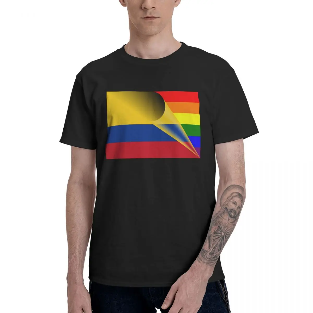 

Columbia Gay Pride Rainbow Flag Graphic Tee Men's Basic Short Sleeve T-Shirt Aesthetic Clothes Funny Tops