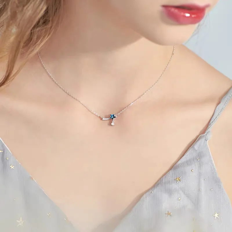 Роскошное ожерелье серебряного цвета с синей звездой и кристаллами для женщин