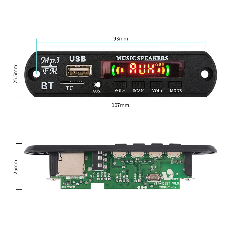Плата Bluetooth декодера AIYIMA 12 В USB TF FM радио AUX|Усилители мощности| |