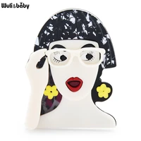 wulibaby acrylic new design lady brooches for women wear flower earrings glasses girl figure party casual brooch pins gifts