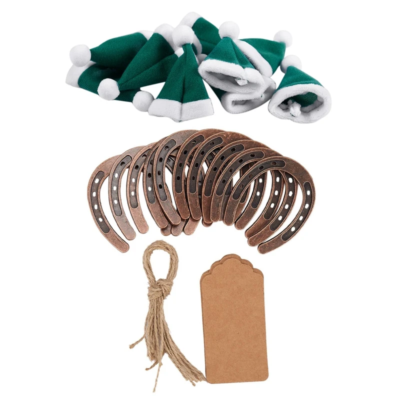 

10 шт. Рождественская мини-шляпа Санта Клаус, головные уборы, Рождественская Apple колпачки для бутылок вина, 10 шт. удачи Подкова сувениры с краф...