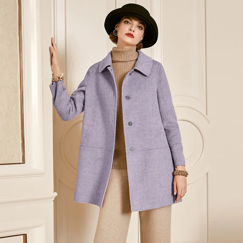 

SHZQ пальто, новинка 2021, женское фиолетовое шерстяное пальто средней длины в клетку с изображением тысяч птиц, Корейская версия, популярное ут...