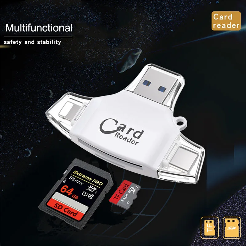 4 в 1 Type c/Micro USB/USB Micro SD кардридер для iPad iPhone x 6 7 8 plus TF Samsung S7 S8 S9 Android|micro sd card reader|sd