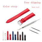 Ремешок для часов из натуральной кожи, браслет со стальной пряжкой с язычком, с инструментами, 12141618192022 мм