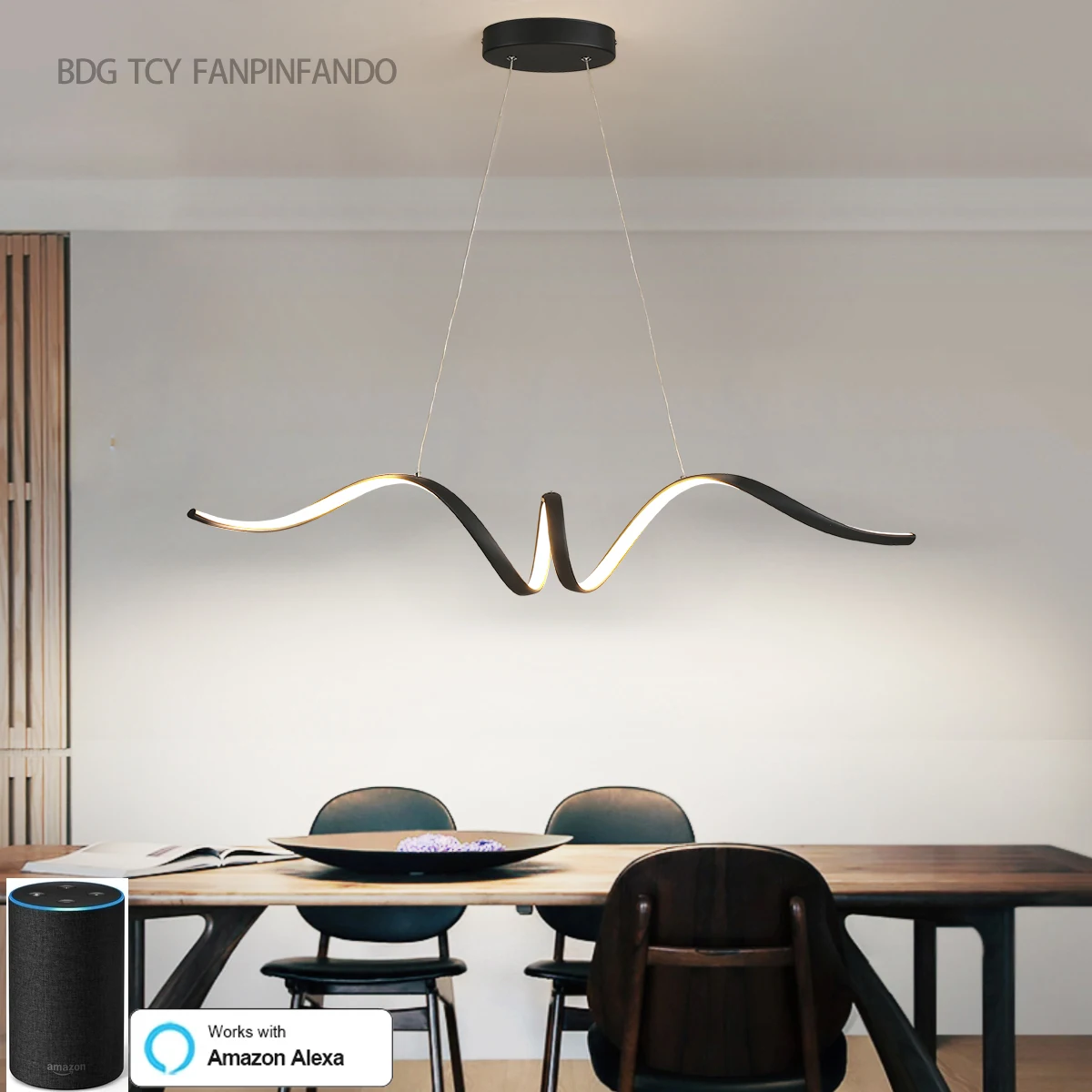 

TCY Smart Home Alexa Chandeliers Dining room Hanging light Black Kitchen Island Pendant Lighting Study Creative Led Chandeleir l