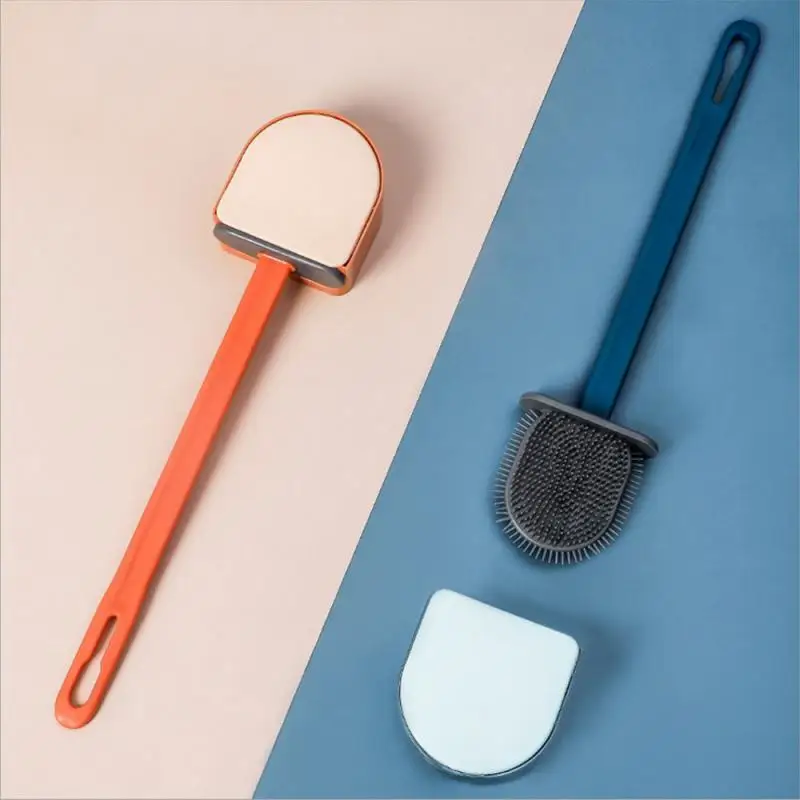 

1pc Toilet Brush Water Leak Proof With Base Silicone Wc Flat Head Flexible Soft Bristles Brush With Quick Drying Holder Set