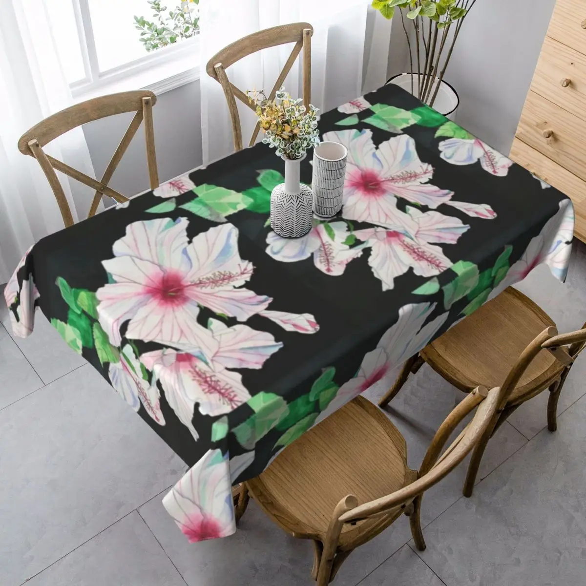 

Hibiscus Tablecloth Wholesale Beautiful Table Cover Desk Custom Protector Polyester Table Cloth