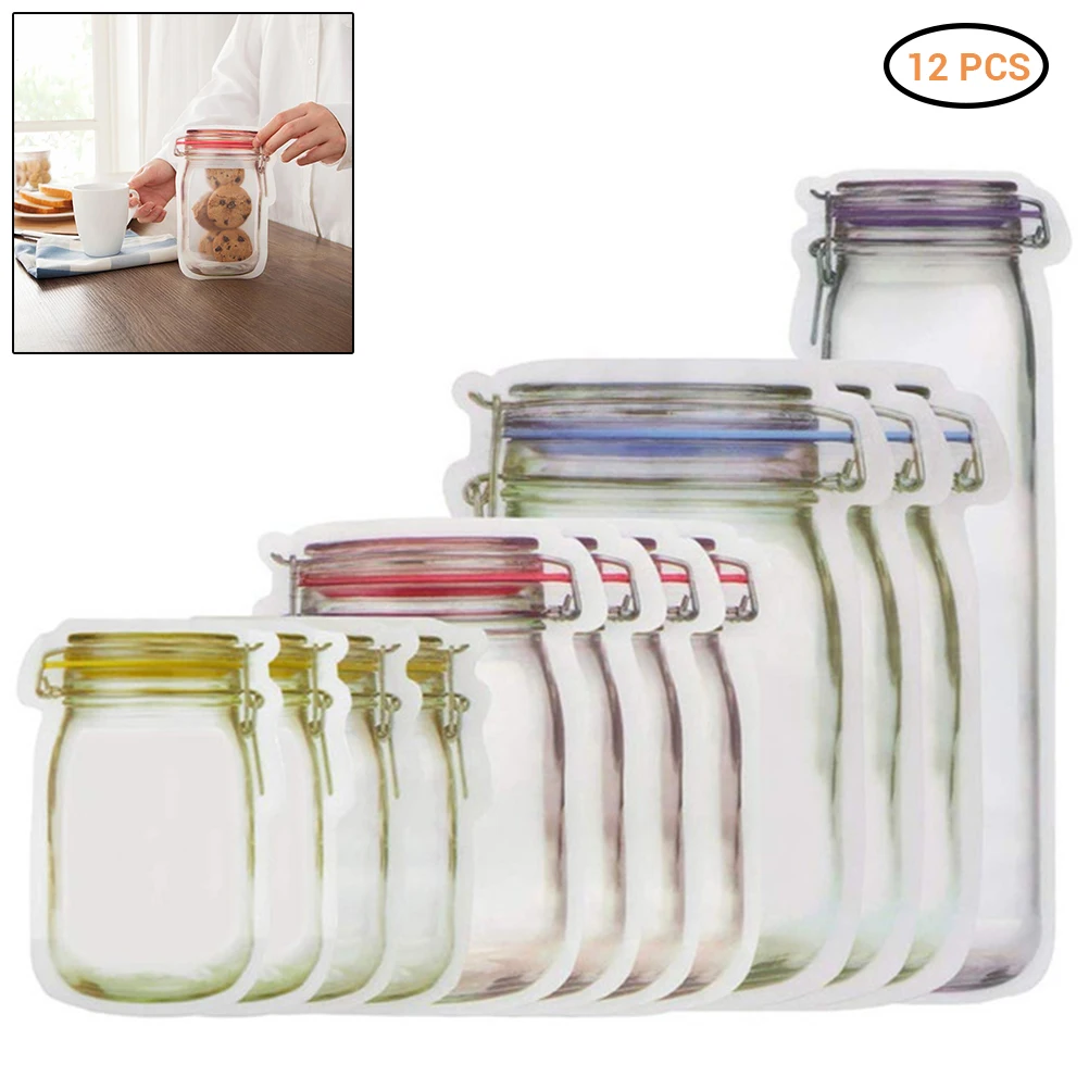 12 шт. портативный мешок для еды на молнии с узором Mason Jar многоразовые герметичные
