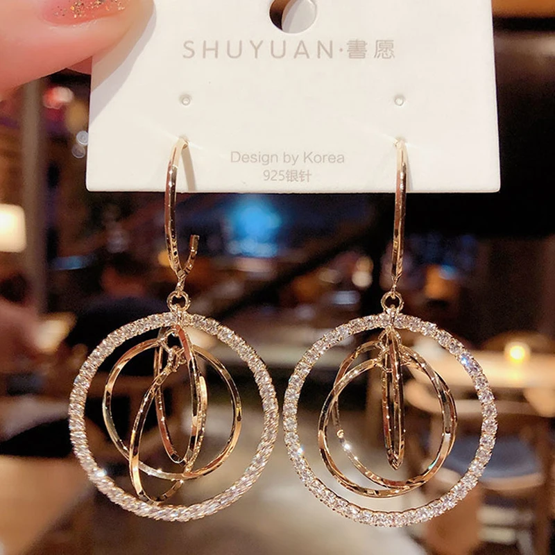 

Crystal Rhinestones Long Drop Earrings for Women Girls Dangle Earrings Statement Geometry Pendant Female Fashion Jewelry