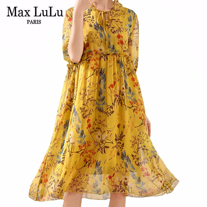 Max LuLu Лето 2020 Европейская мода женские шифоновые платья винтажные с цветочным