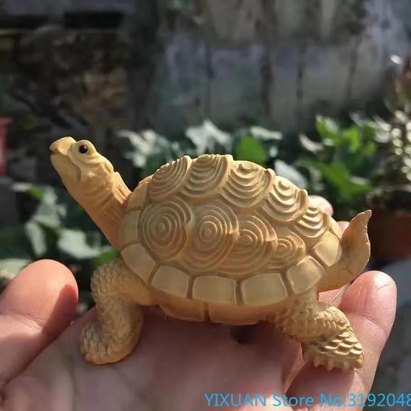 

Boxwood carving pet tea solid wood turtle handle home decoration