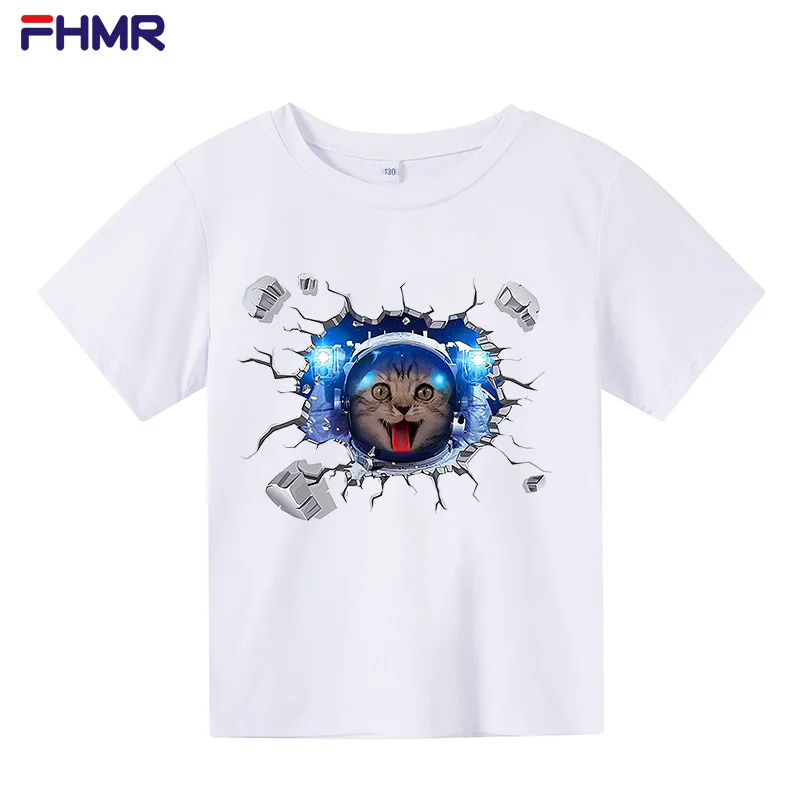 

21 New Children's Short-sleeved T-shirts Custom Children's Clothing Boys and Girls Treasure Cotton Space Cat Print Top